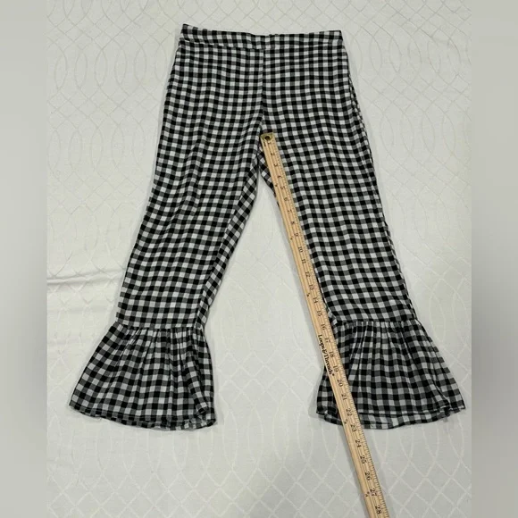 Lucca Pull On Black And White Lined Cropped Wide Leg Pants Ruffle Hem Small - Picture 6 of 9